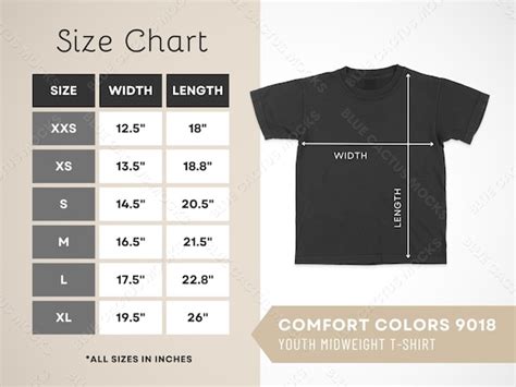 Comfort Color T Shirt Size Chart