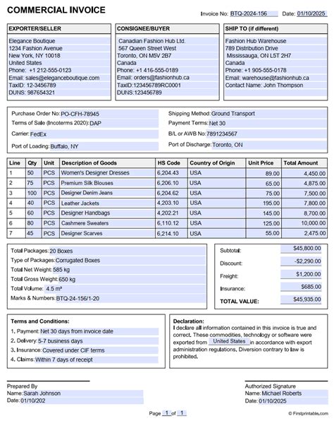 Commercial Invoice Templates