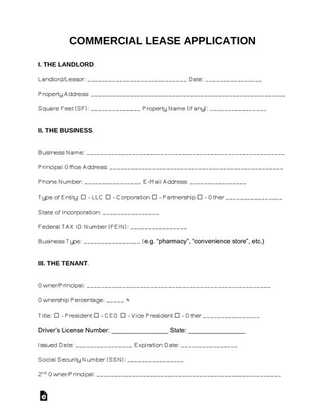 Commercial Lease Application Template