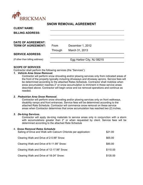 Commercial Snow Removal Contract Template