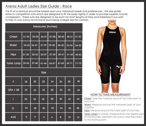 Competitive Swimsuit Size Chart
