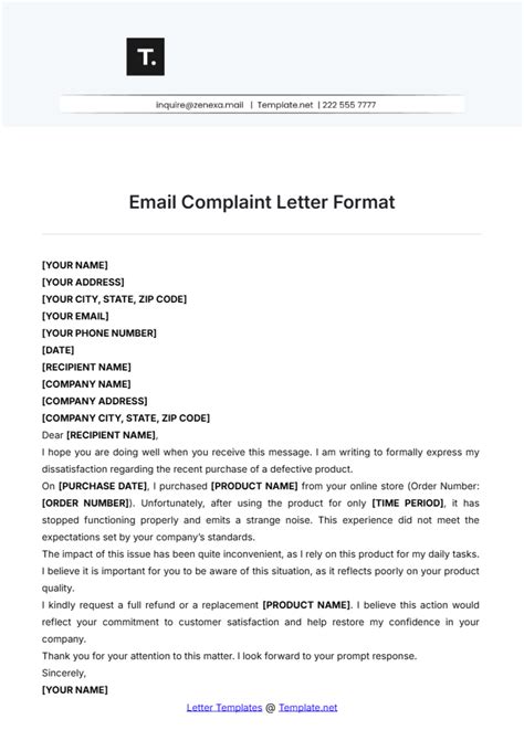 Complaint Template Email