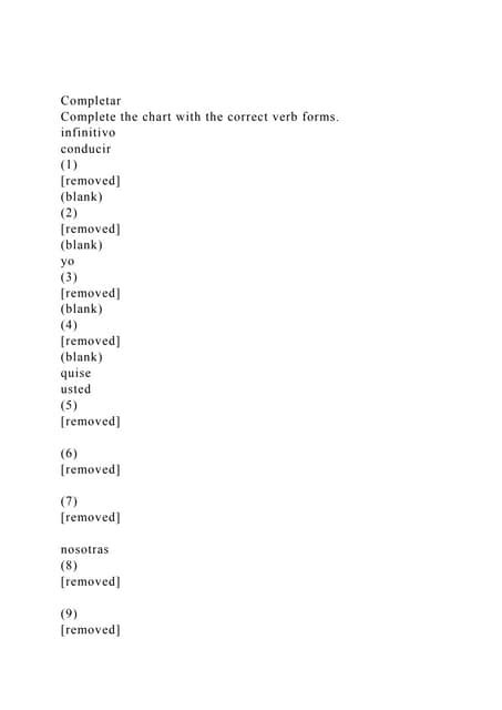 Completarcomplete The Chart With The Correct Verb Forms.