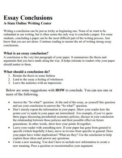 Conclusion Templates For Essays