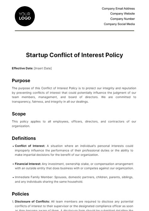 Conflict Of Interest Policy Template