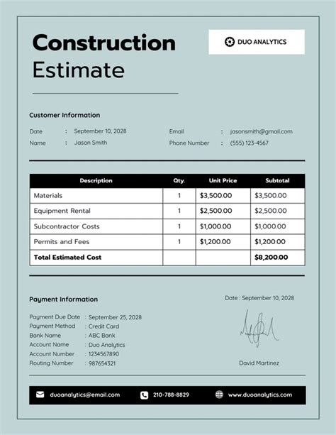 Construction Estimates Template