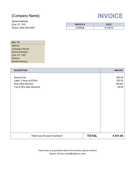 Construction Invoice Template Word