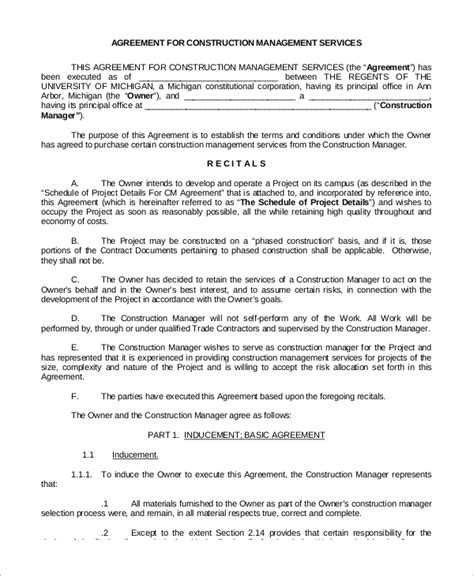 Construction Management Agreement Template