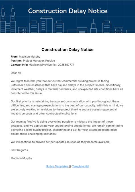 Construction Notice Of Delay Template
