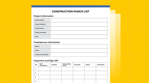 Construction Project Punch List Template