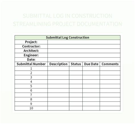 Construction Submittal Log Template Excel