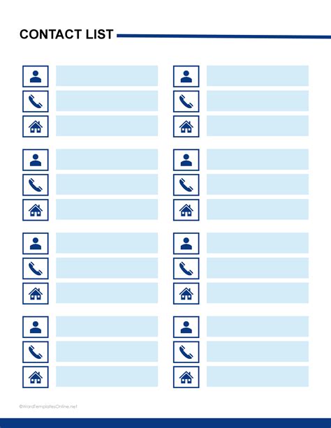 Contact List Template Word