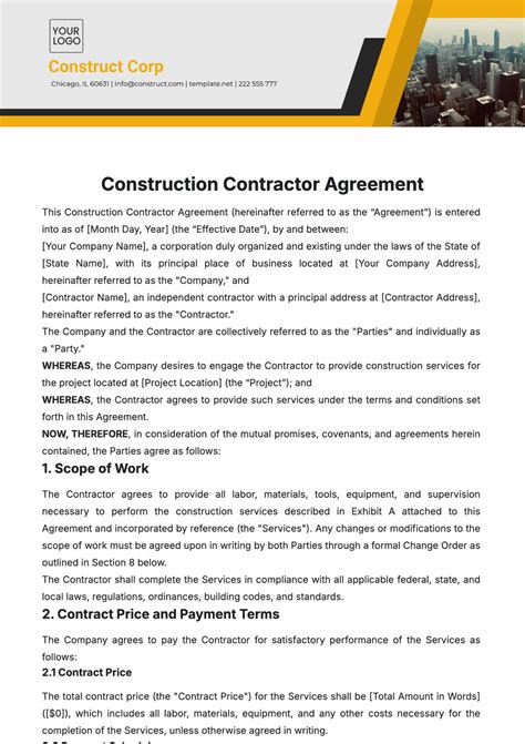 Contractor Agreement Template Free
