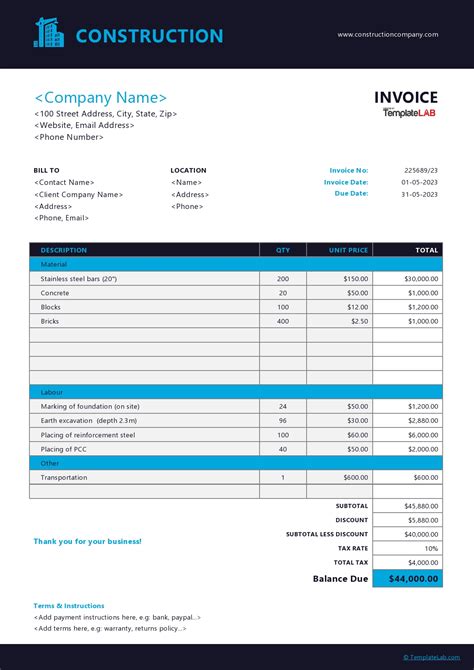 Contractor Invoice Template Free