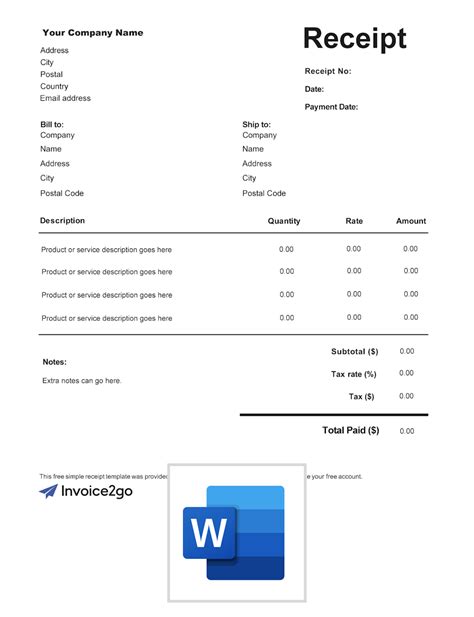 Contractor Receipt Template