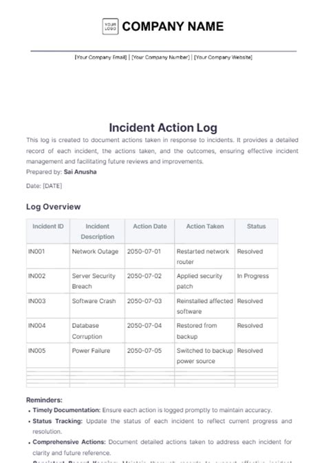 Conversation Incident Log Template