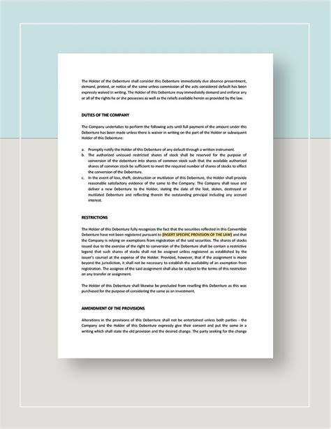 Convertible Debenture Template