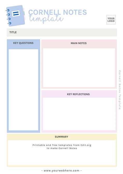 Cornell Method Note Taking Template