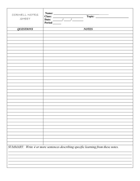 Cornell Note Taking Template