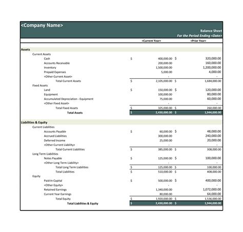 Corporation Balance Sheet Template