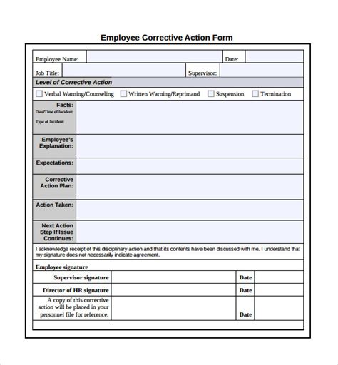 Corrective Action Plan Template For Employee