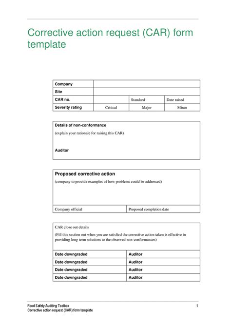 Corrective Action Request Template