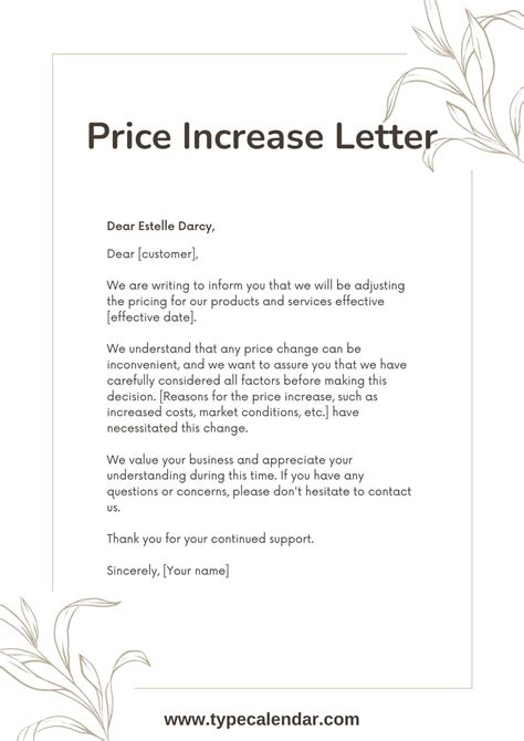 Cost Increase Letter Template