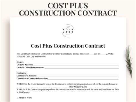 Cost Plus Construction Contract Template