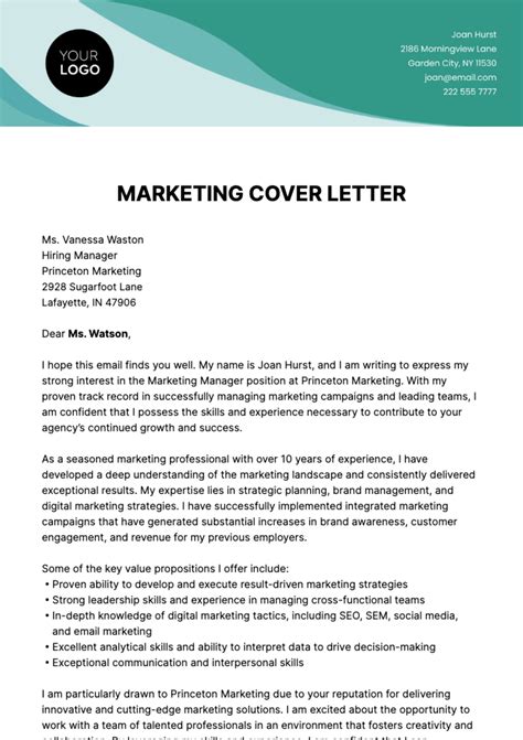 Cover Letter Marketing Template