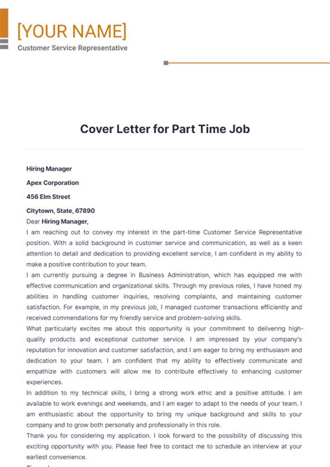 Cover Letter Template For Part Time Job