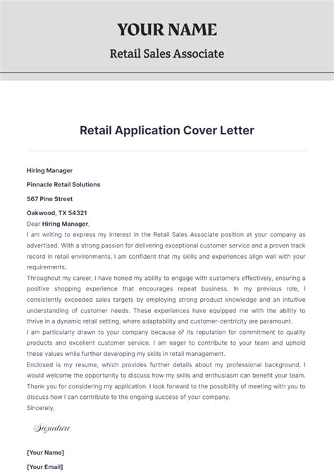 Cover Letter Template For Retail Job