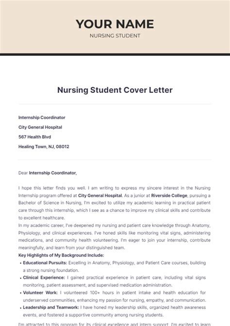 Cover Letter Template Nursing Student