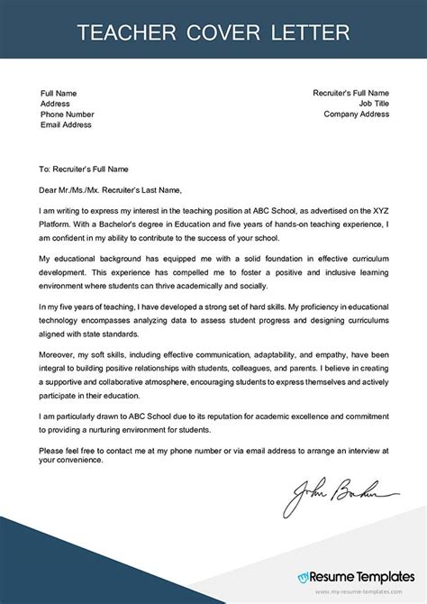 Cover Letter Template Teacher