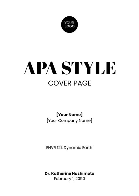 Cover Page Apa Style Template