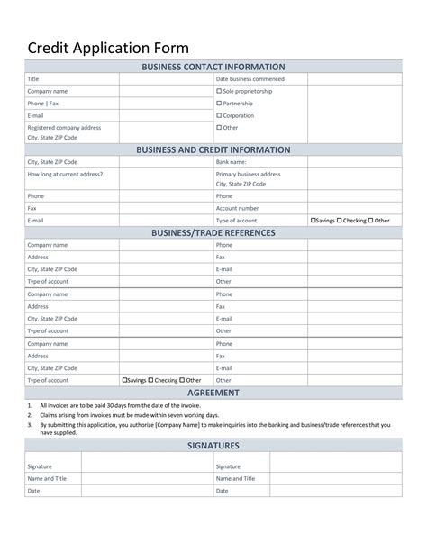 Credit Application Form Template