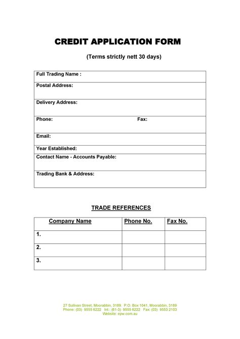 Credit Application Form Template Word