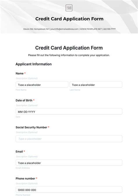 Credit Card Application Template