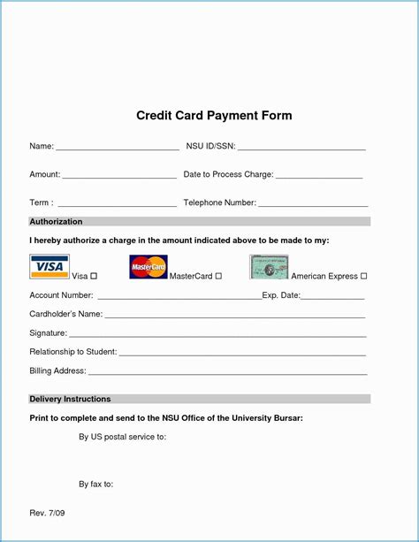 Credit Card Form Template Word