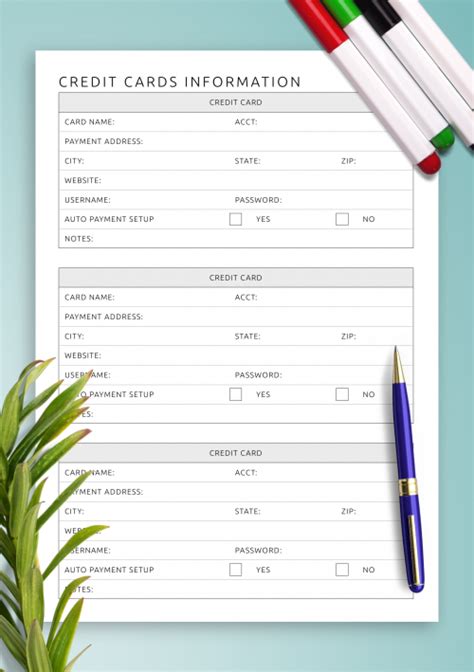 Credit Card Information Template