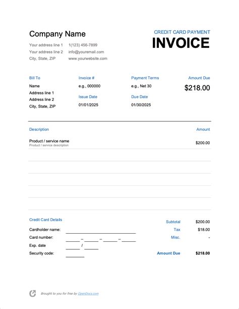 Credit Card Invoice Template