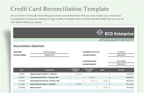 Credit Card Reconciliation Excel Template
