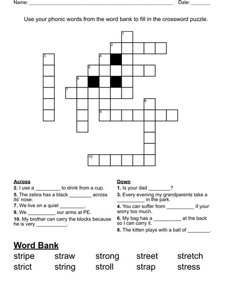 Crossword Puzzles With Word Bank Printable