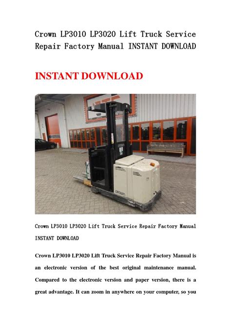 Crown Lp3010 Lp3020 Lift Truck Service Repair Factory Manual Instant Download