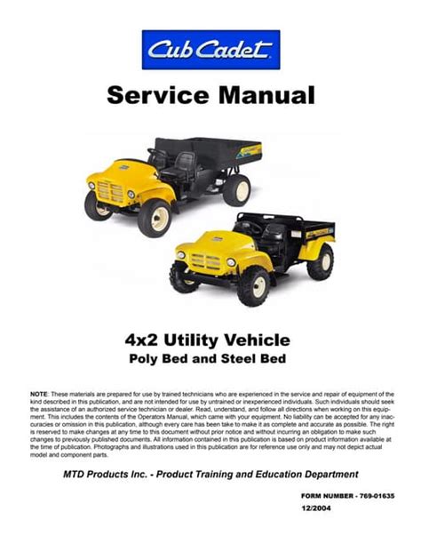 Cub Cadet 4x2 6x2 Utility Vehicle Poly Bed And Steel Bed Service Repair Manual Download