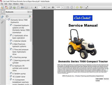 Cub Cadet 7000 Series Domestic Compact Tractor Factory Service Repair Manual