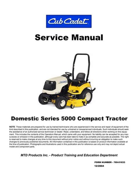 Cub Cadet Domestic Series 5000 Compact Tractor Service Repair Manual Download