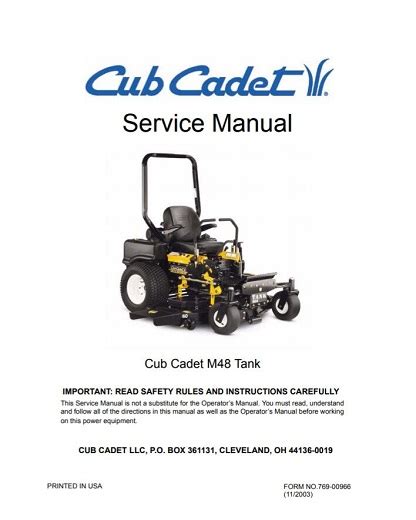 Cub Cadet M48 Tank Service Repair Workshop Manual Download