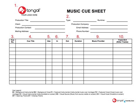 Cue Sheet Template