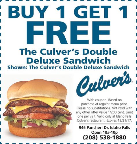 Culvers Coupons Buy One Get One Free Printable