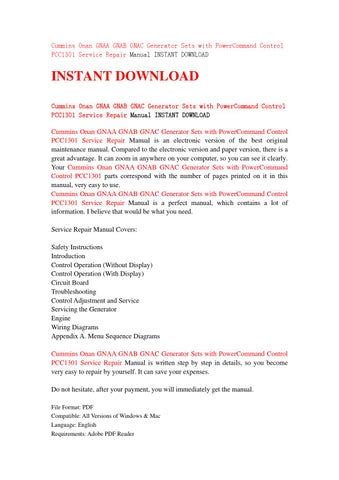 Cummins Onan Gnaa Gnab Gnac Generator Sets With Powercommand Control Pcc1301 Service Repair Manual Instant Download